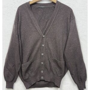 Vintage Sisley V-Neck Wool Cardigan Sweater Women's Size L Brown 6 Button Italy